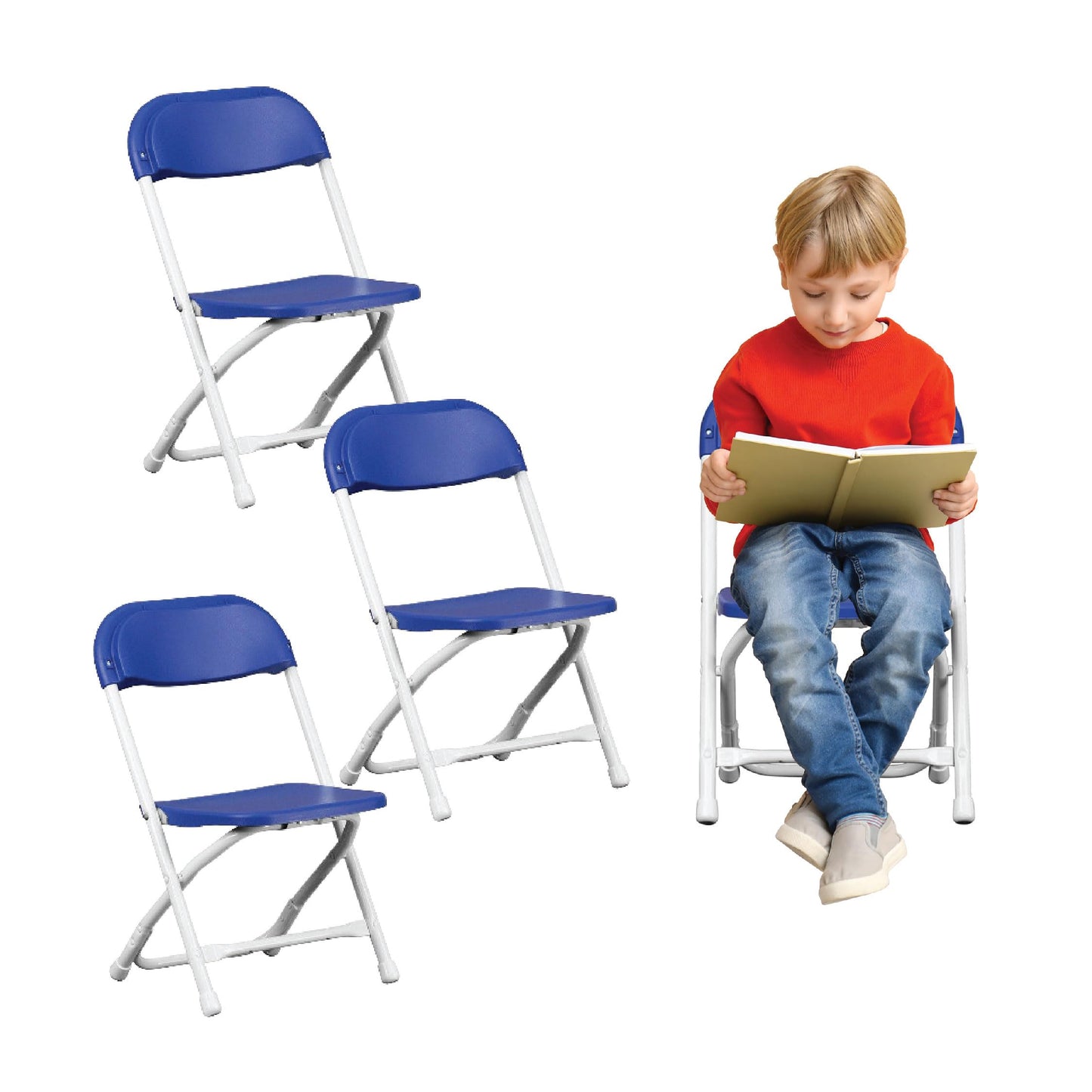 TentandTable Kids Folding Plastic Chair with Metal Frame, Lightweight Stackable Toddler Chairs for Classroom Table Desk Parties Events Weddings and Home Use, Blue Pack of 4 Chairs