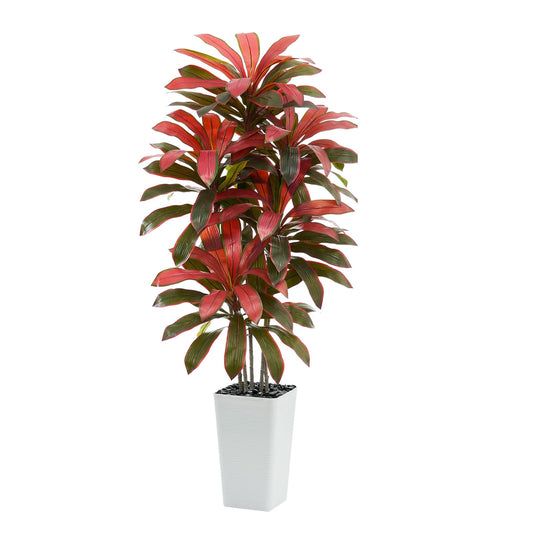 TNGGNT Artificial Dracaena Tree: 5FT Fake Plants Silk Faux Trees（White Pot）