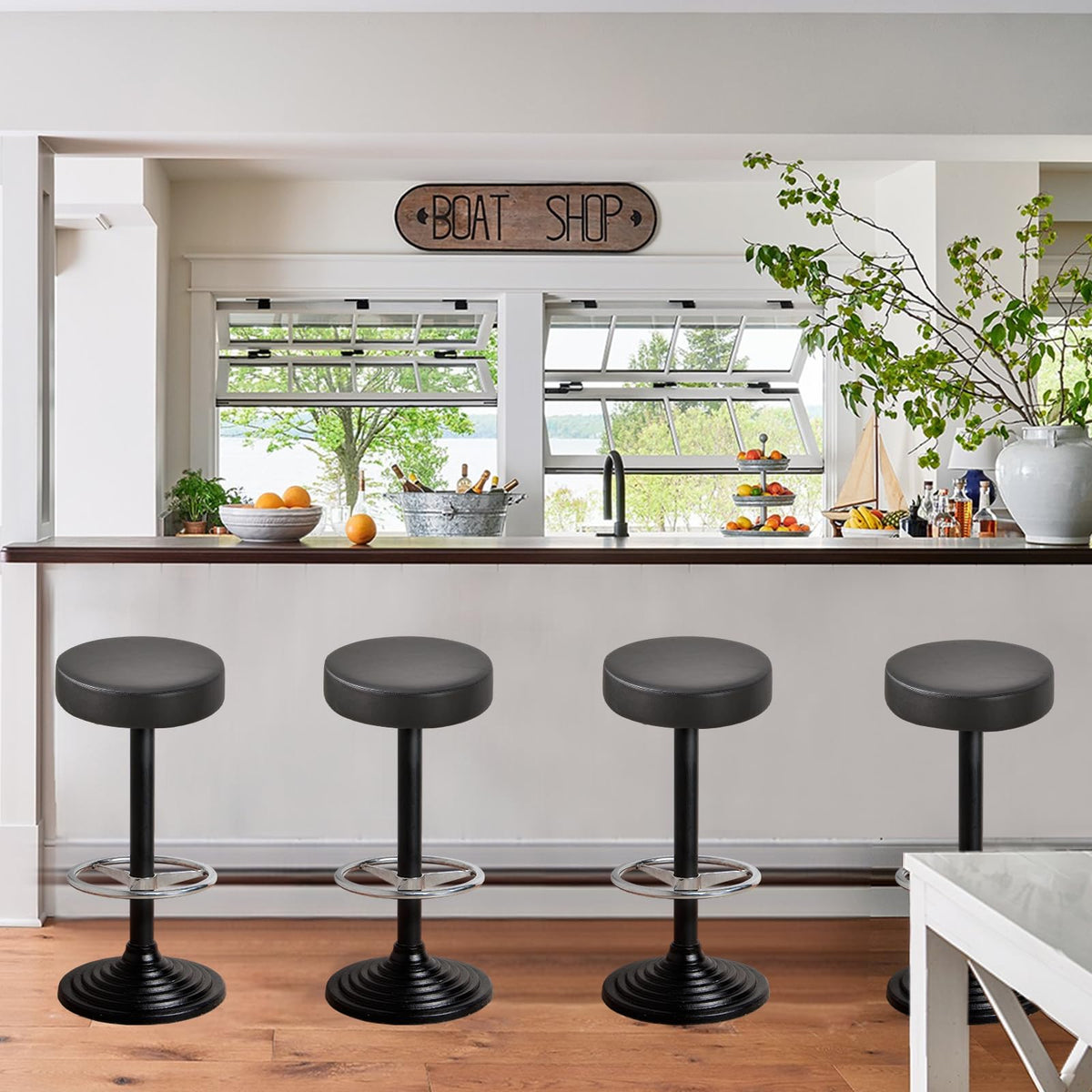 FUANGUI Bar Stool Covers Round Set of 2, Waterproof PU Slipcover