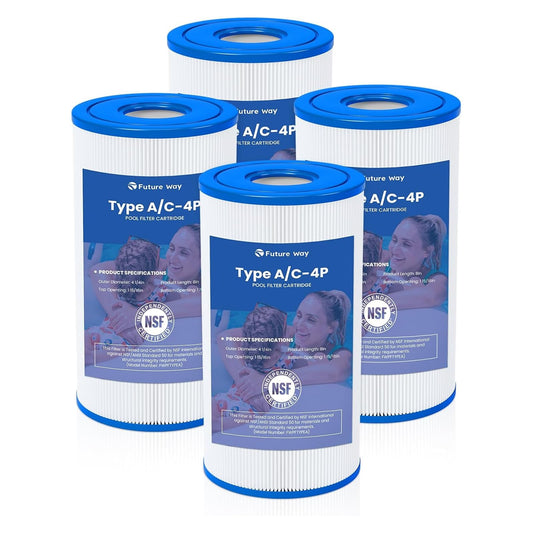 Future Way 4 Pack Type A or C Pool Filter Cartridge Replacement for Intex 29000E/59900E & 1000/1500/530 GPH Filter Pump, Fits Easy Set Above Ground Pools
