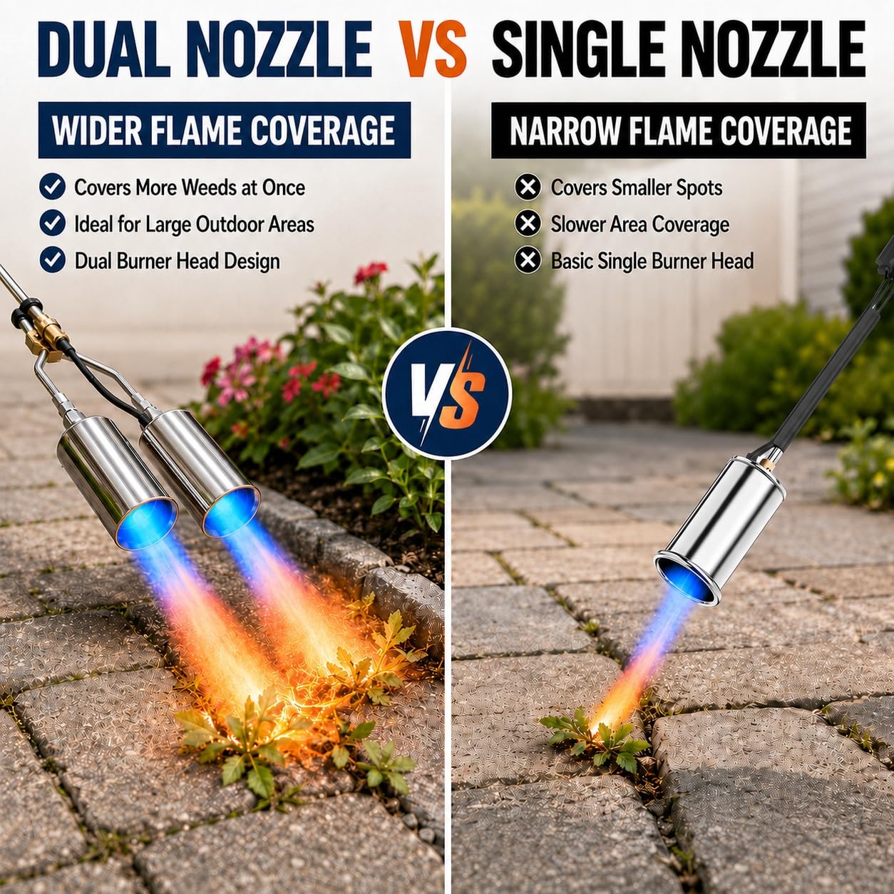 Dual-Nozzle Propane Weed Torch, Heavy Duty Weed Burner Torch with 11.5 FT Hose, Trigger Ignition & Adjustable Flame, Outdoor Propane Torch for Garden, Driveway, Patio, Wood, Ice and Snow, Black