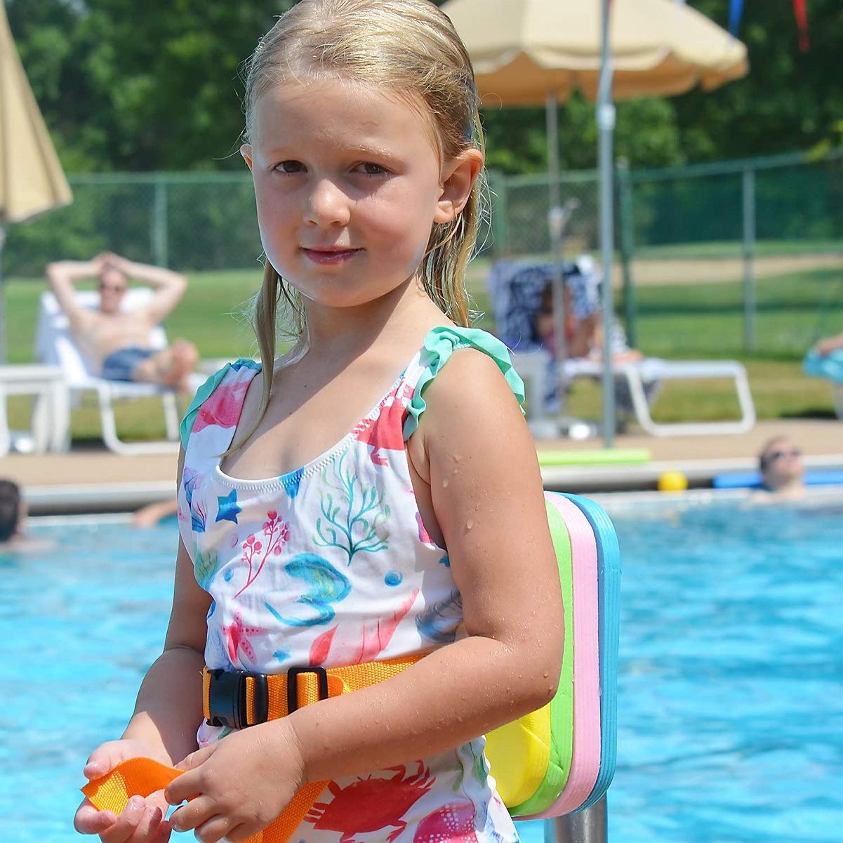 Swim Float Kids Back Belt: Pool Safe Dual-Lock Buckle 140lbs Pull-Tested - Zero Slip-Off Risk Trainer Bubble - 4-Layer Adjustable Buoyancy for Swimmers 3-12 Yrs