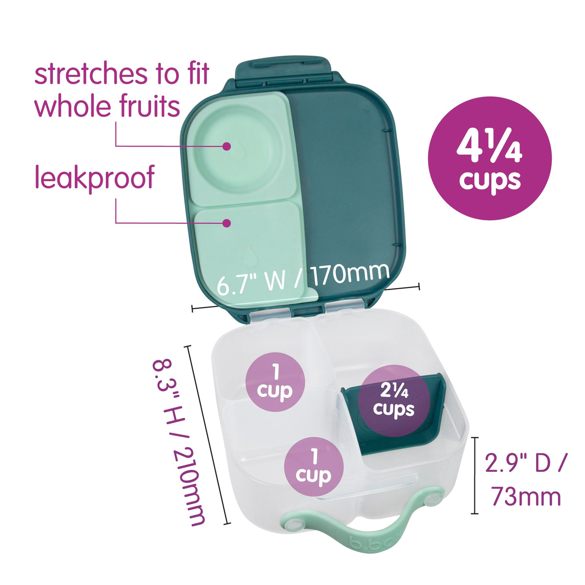 b.box Mini Lunch Box, Snack Containers for Kids, Lunch Box Kids, 4.25 Cup