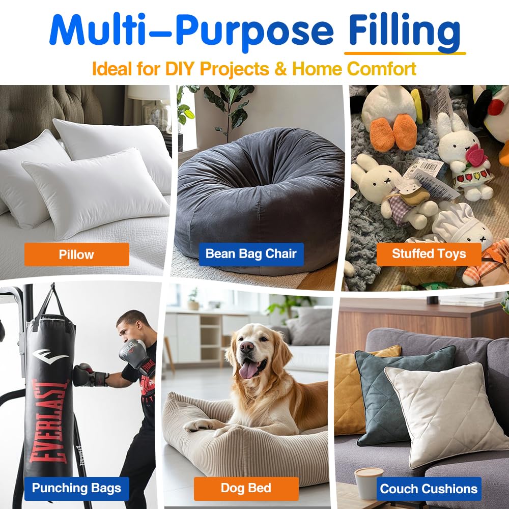 Welacer Bean Bag Filler, 15lbs Blue Memory Foam Filling for Beanbag Chair, Couch Cushions, Pillows, Dog Beds, Pouf Ottoman, Punching Bag Filler, Grappling Dummy, Packing Peanuts Replacement