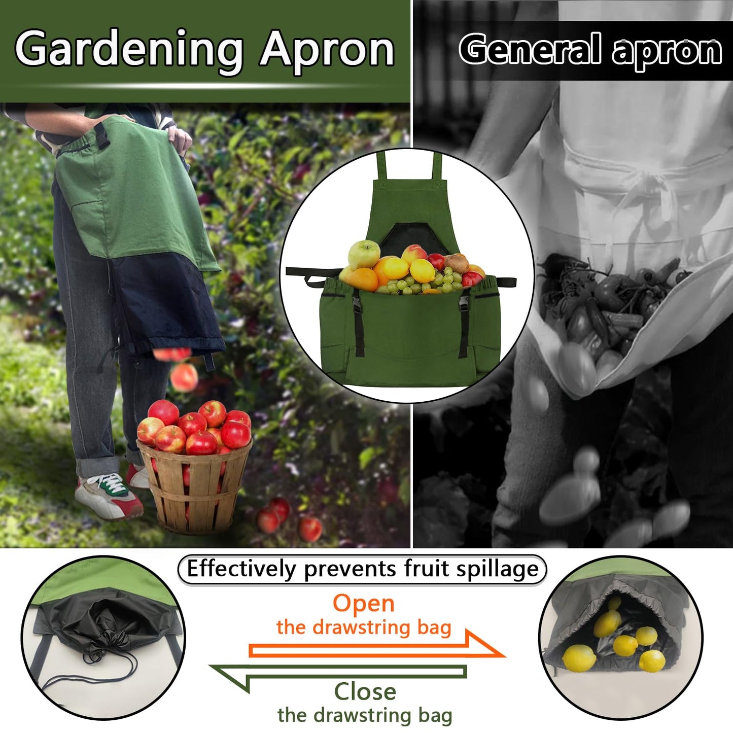 Tintsabo Gardening Apron, Harvest Apron Gardening Gifts for Men Gardening Apron with Pockets for Women, Green