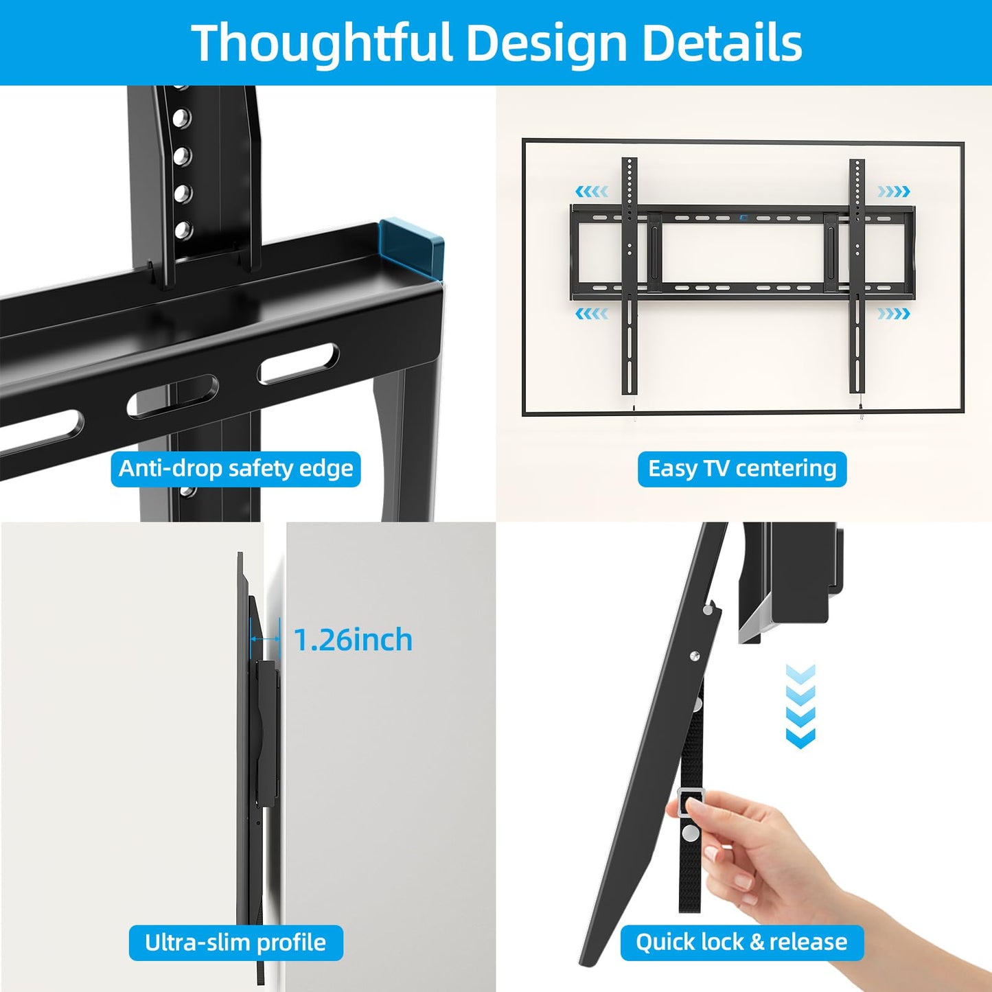 HOME VISION Heavy Duty Fixed TV Wall Mount Bracket for 48-120 Inch Extra Large Flat Screen Smart TVs, 264 Lbs Capacity, Max VESA 800x600 mm, Stud Spacing 12"-28", Low-Profile Flush Slim Design, HV8801