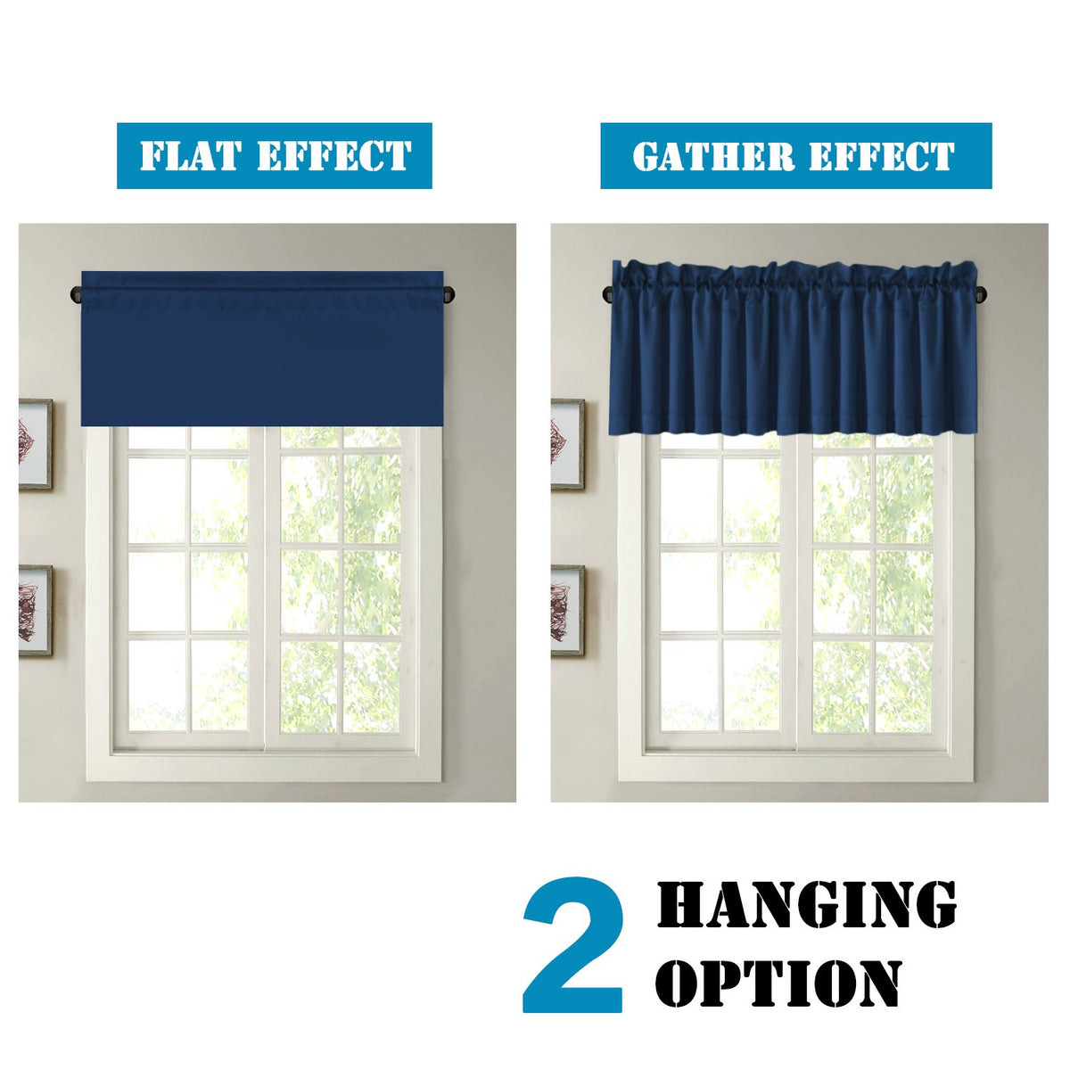 H.VERSAILTEX Blackout Valances for Windows,Navy Blue Short Window Valance Curtains for Living Room/Bedroom/Bathroom Privacy Decorative Rod Pocket Kitchen Valances，2 Panels，52" W x 18" L, Navy