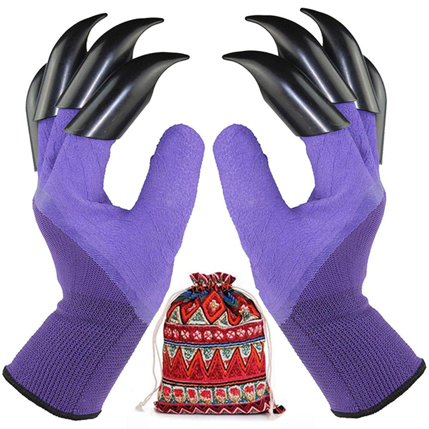 UIOOIU Gardening Gloves with Claws for Digging Planting and Weeding Gardening Gloves Waterproof Breathable Best Gift for Gardeners (One Pair Purple Double Claws)