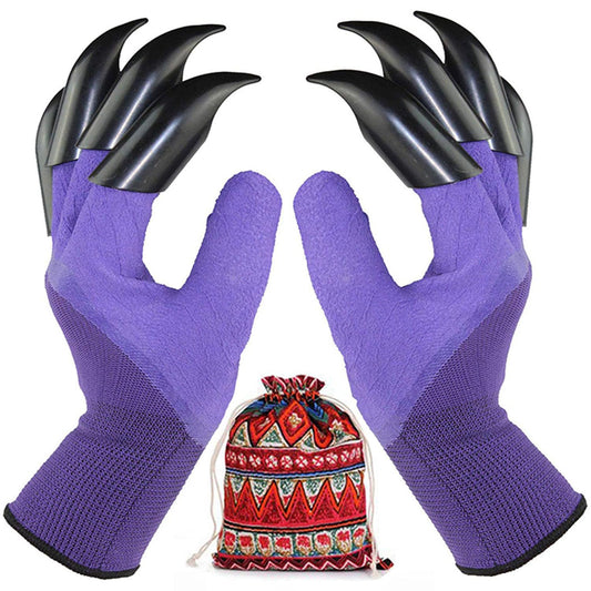 UIOOIU Gardening Gloves with Claws for Digging Planting and Weeding Gardening Gloves Waterproof Breathable Best Gift for Gardeners (One Pair Purple Double Claws)