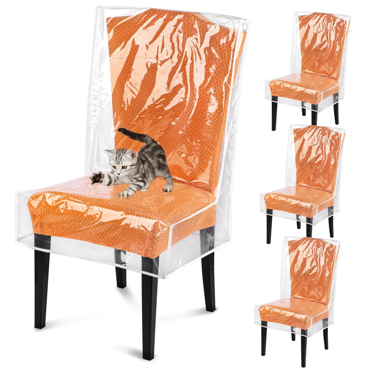 KIPHCA Dining Chair Covers, Waterproof Chair Covers - 4 Pack Clear Plastic Seat Chair Protector for Kitchen Keep Your Chair Away from Water Dust Stain and Pet Claws W/21 x D/18 Fits 16-23" (4)