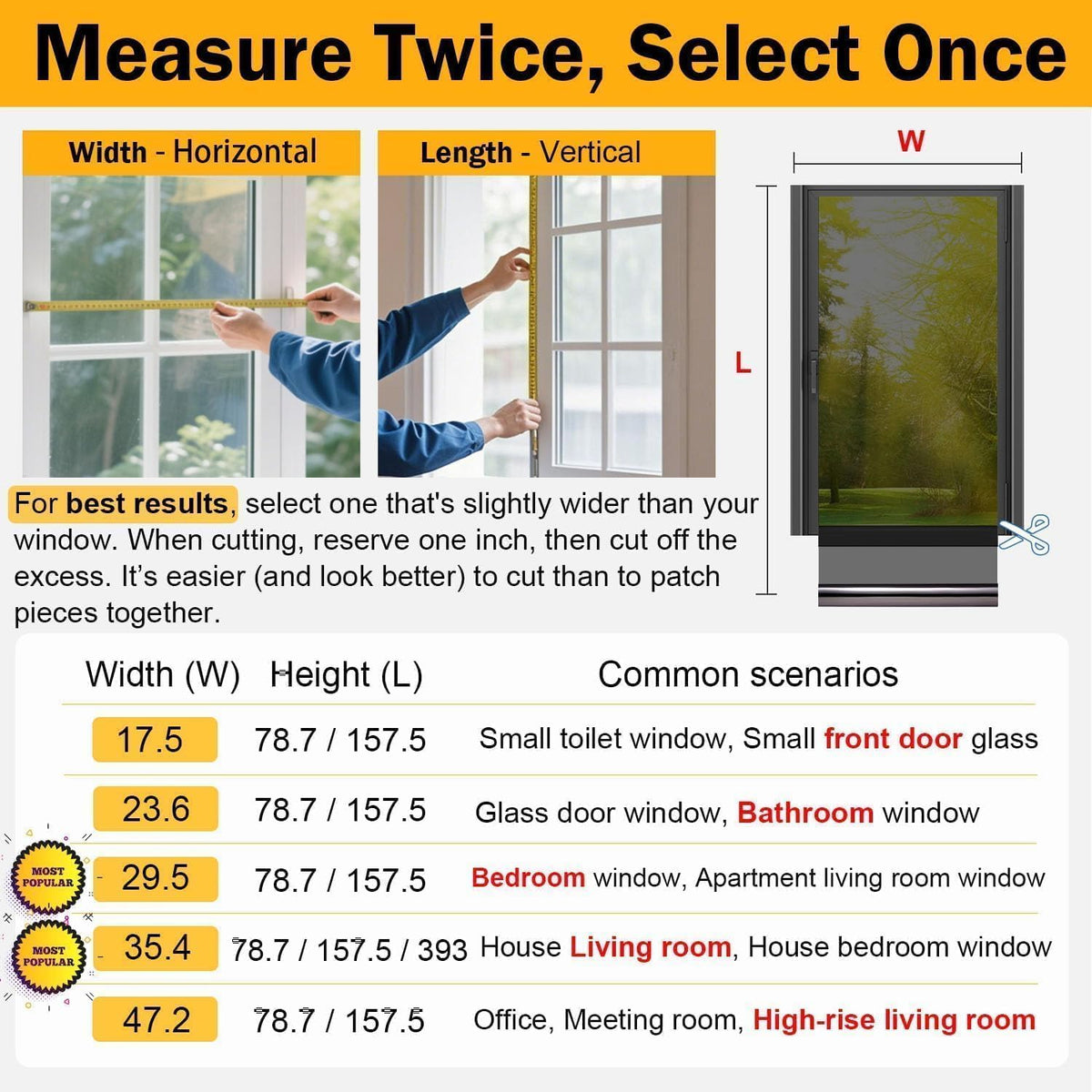 Upgraded One Way Window Privacy Film Sun Heat Blocking, 17.5" x 78.7"