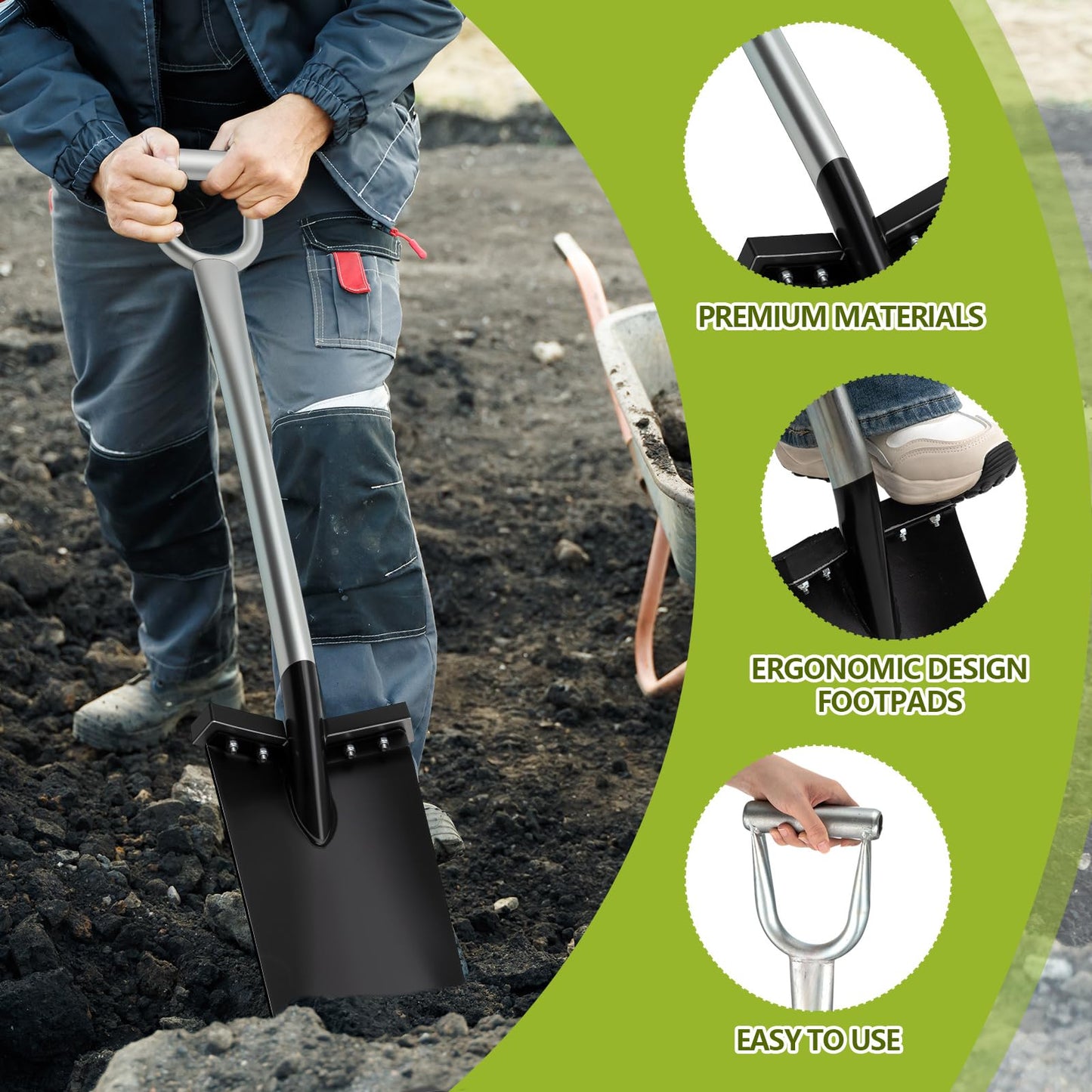 Oh Klyzo 2 Pcs All Steel D-Grip Handle Spade, Two Removable Footpads 13 Inch Blades, Seedling Shovels, Steel Garden Shovels for Shoveling, Prying and Planting