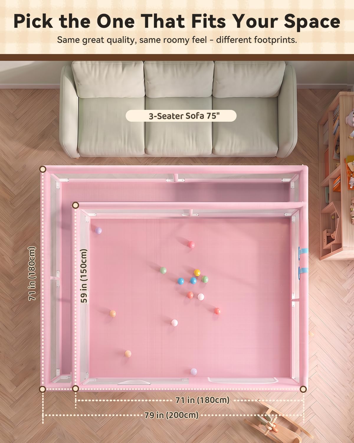 JUNLLY Pink Baby Playpen 71"x59" - Extra Large Play Pen for Babies Toddlers