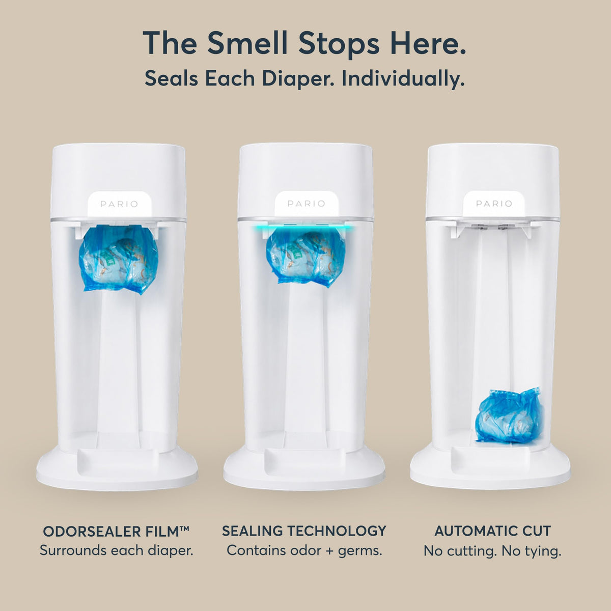 Pario DiaperSealer Automatic Diaper Pail & Refill, Newborn Baby Essentials