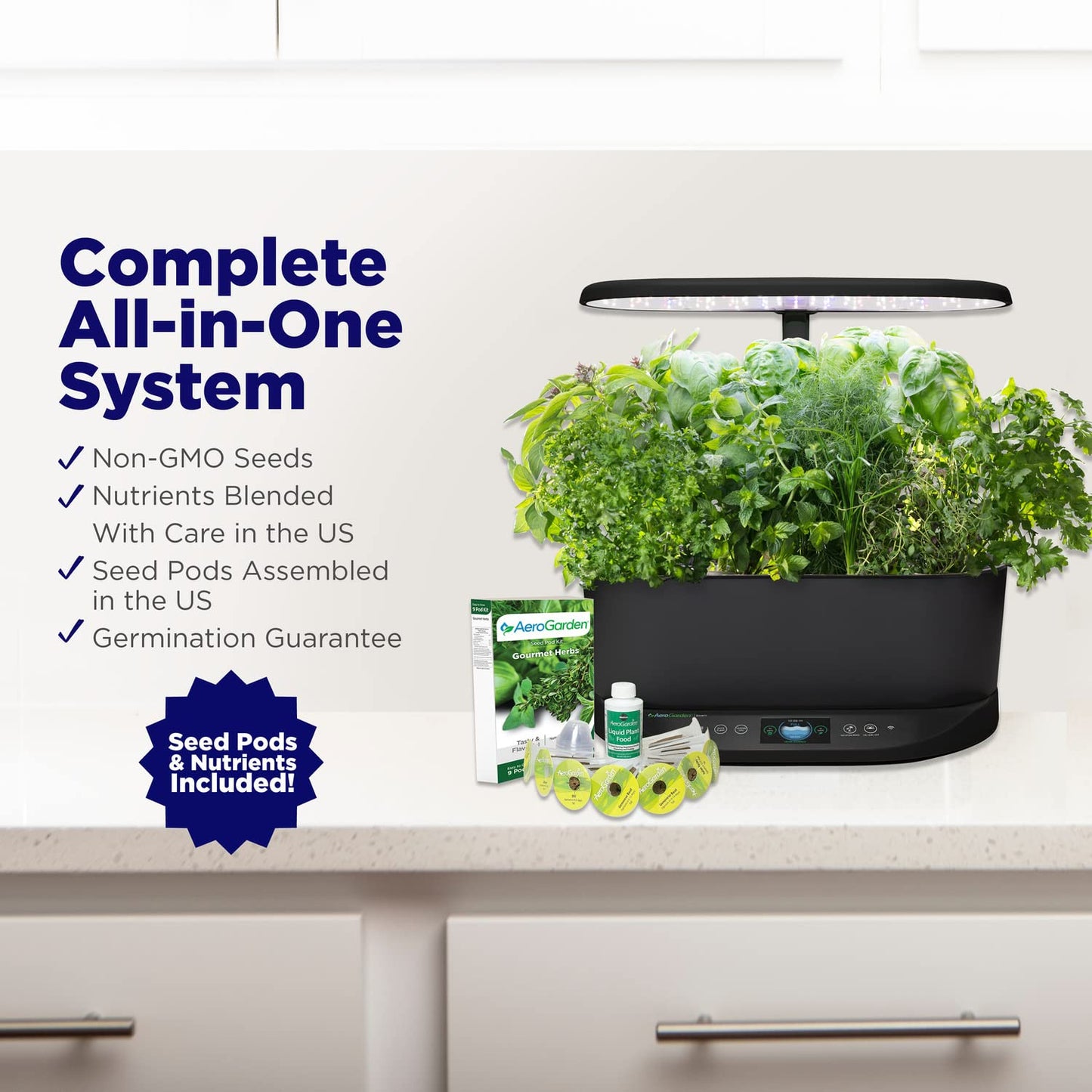 AeroGarden Bounty - Indoor Garden with LED Grow Light, WiFi and Alexa Compatible, Black