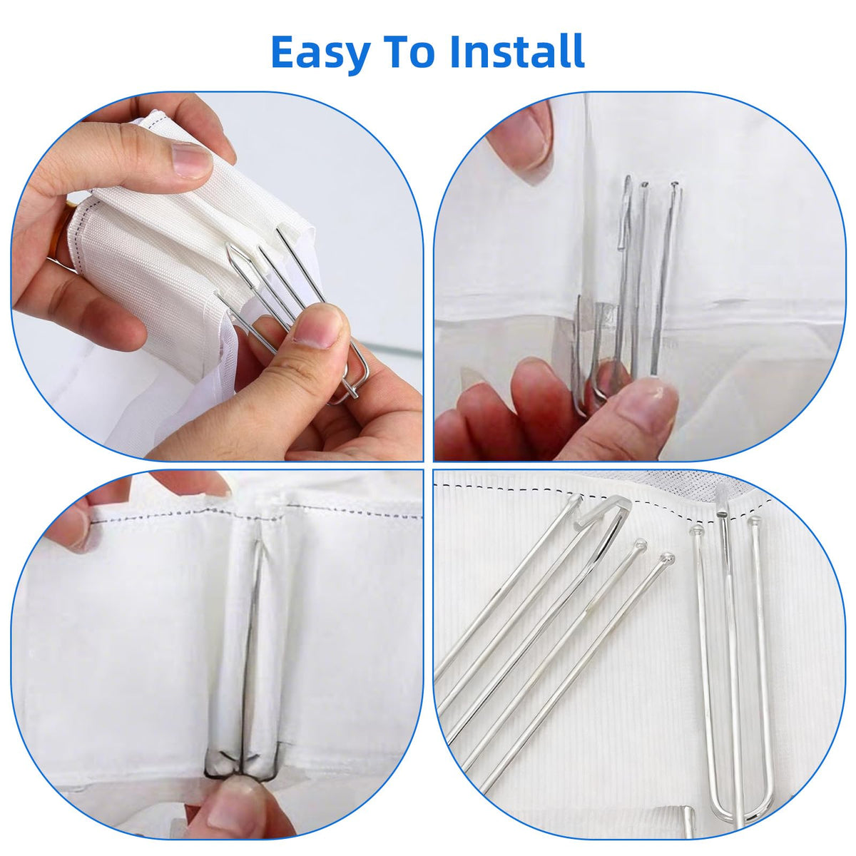 60 Pcs Stainless Steel Curtain Pleat Hook 4 Prongs Pinch Pleat Hooks Curtain Hooks for Drapes Drapery Pins Curtain Clips Traverse Pleater for Window Door Bathroom Curtain Living Room (2.91 Inch)