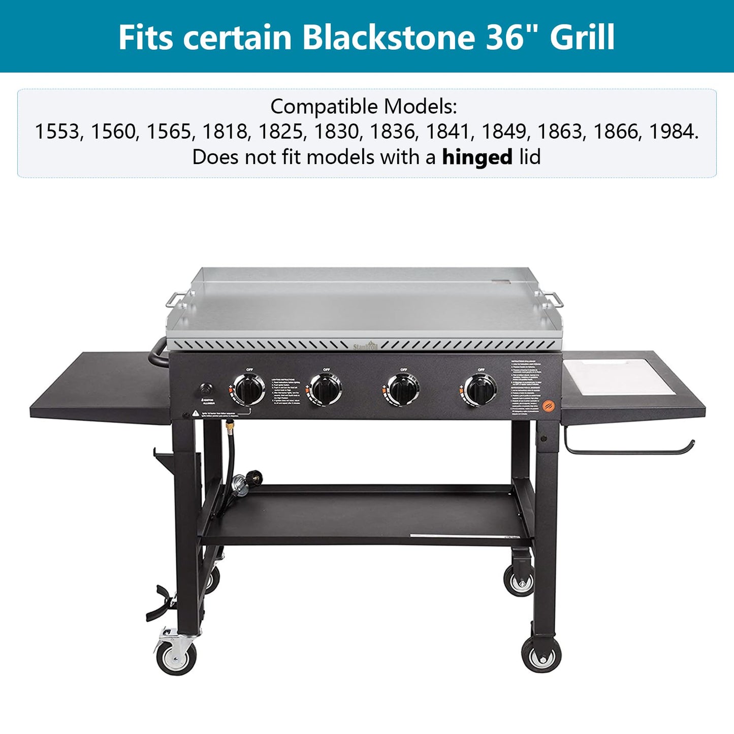 Stanbroil 36 inch Stainless Steel Flat Top Gas Grill Griddle Replacement for Blackstone 4 Burner Gas Grill Cooking Station, Flat Top Griddle with New Rear Grease Management System