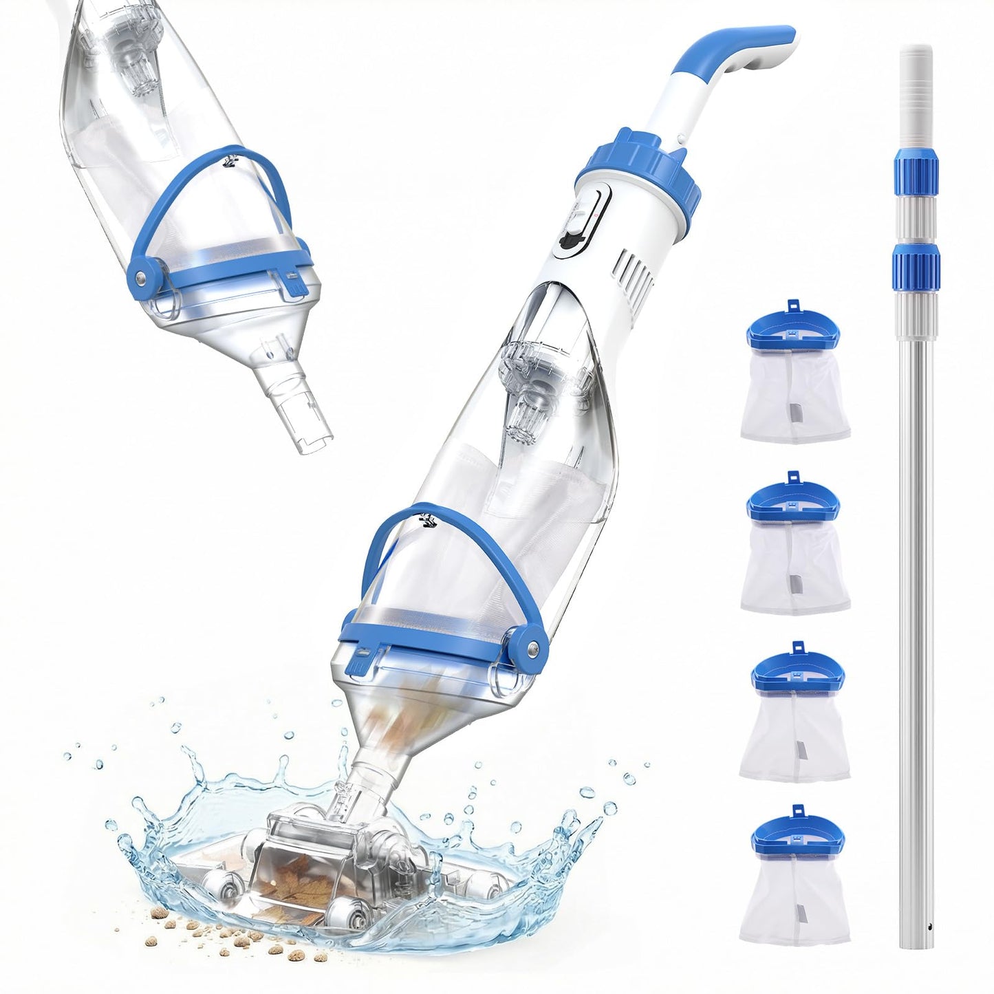Handheld Pool Vacuum for Above Ground & Inground Pools, Consciot Cordless Rechargeable Pool Cleaner with 1110 GPH Suction, Telescopic Pole up to 87.5", 1H Runtime, See-Through Head for Spas & More
