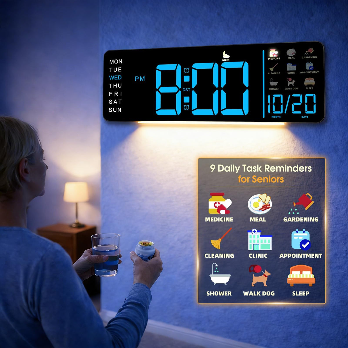 Hoifen 16" Large Digital Wall Clock with Remote, LED Day & Date Display