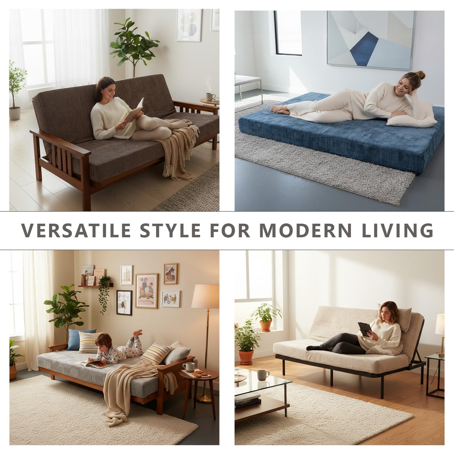 Matini Home Memory Foam Futon Mattress, Foldout Couch Futon Mattress - 54x80 Full XL (Driftwood) - Comfortable and Heavy Duty Sofa Bed, Thick Corded Cushion for All (Frame NOT Included)