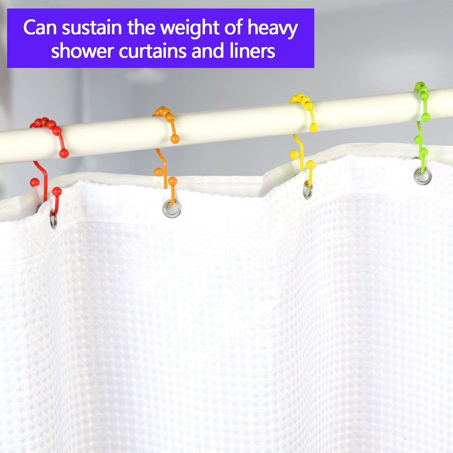 Qazvmlp Shower Curtain Hooks,304 Stainless Steel Shower Rings for Bathroom,Double Glide Shower Hooks for Bathroom Shower Curtain Rods Curtains,Set of 12 Hooks,Rainbow Color（Style A ）
