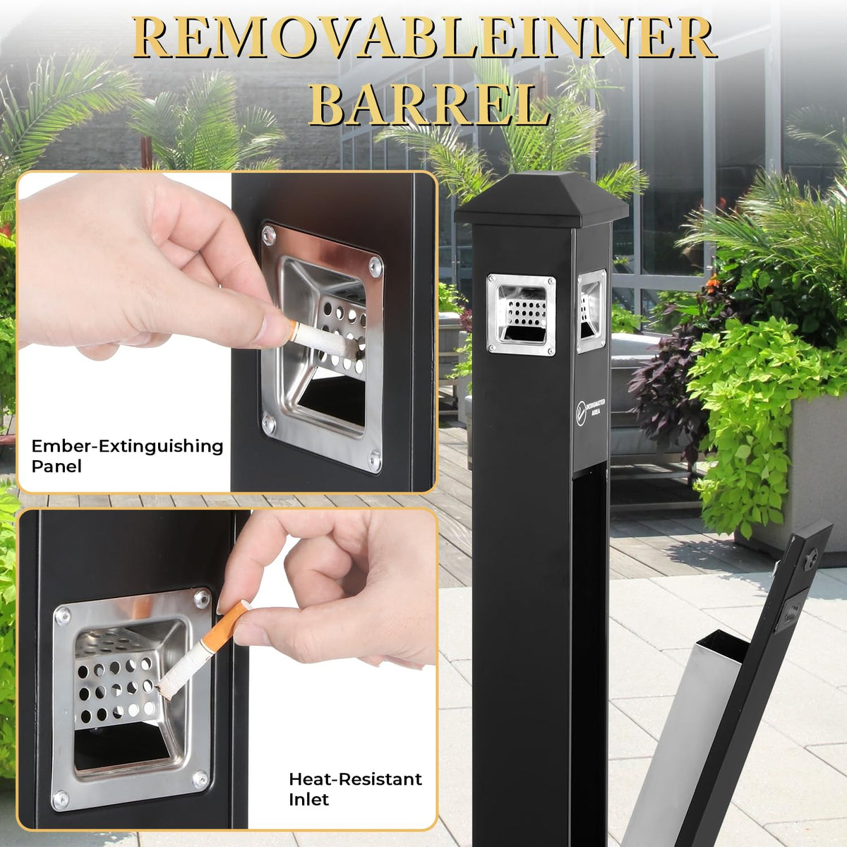 POWLAB Commercial Outdoor Waste Receptacle, 47.6" Stainless Steel, Lockable