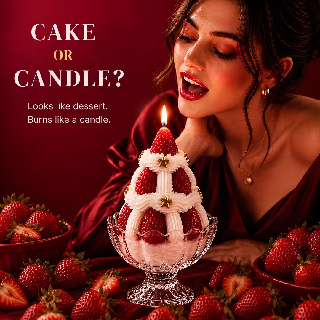 Strawberry Dessert Candle, Novelty Candle, Aesthetic Home Decor Gift