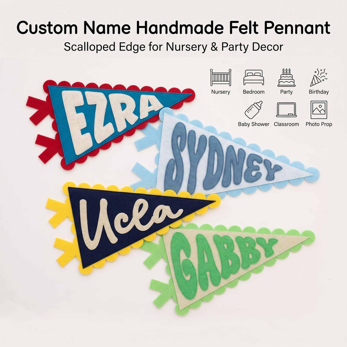 Custom Felt Name Pennant, Design Your Own Color and Font, Personalized Nursery Wall Banner