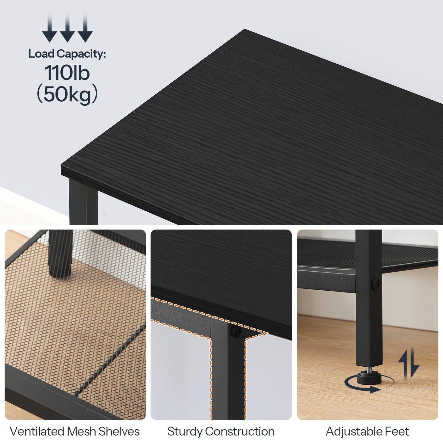 HOOBRO TV Stand with Charging Station to 55 Inches, LED Entertainment Center, Media TV Console Table with Open Storage Shelving for Living Room, Bedroom, Black BB122UDDS01
