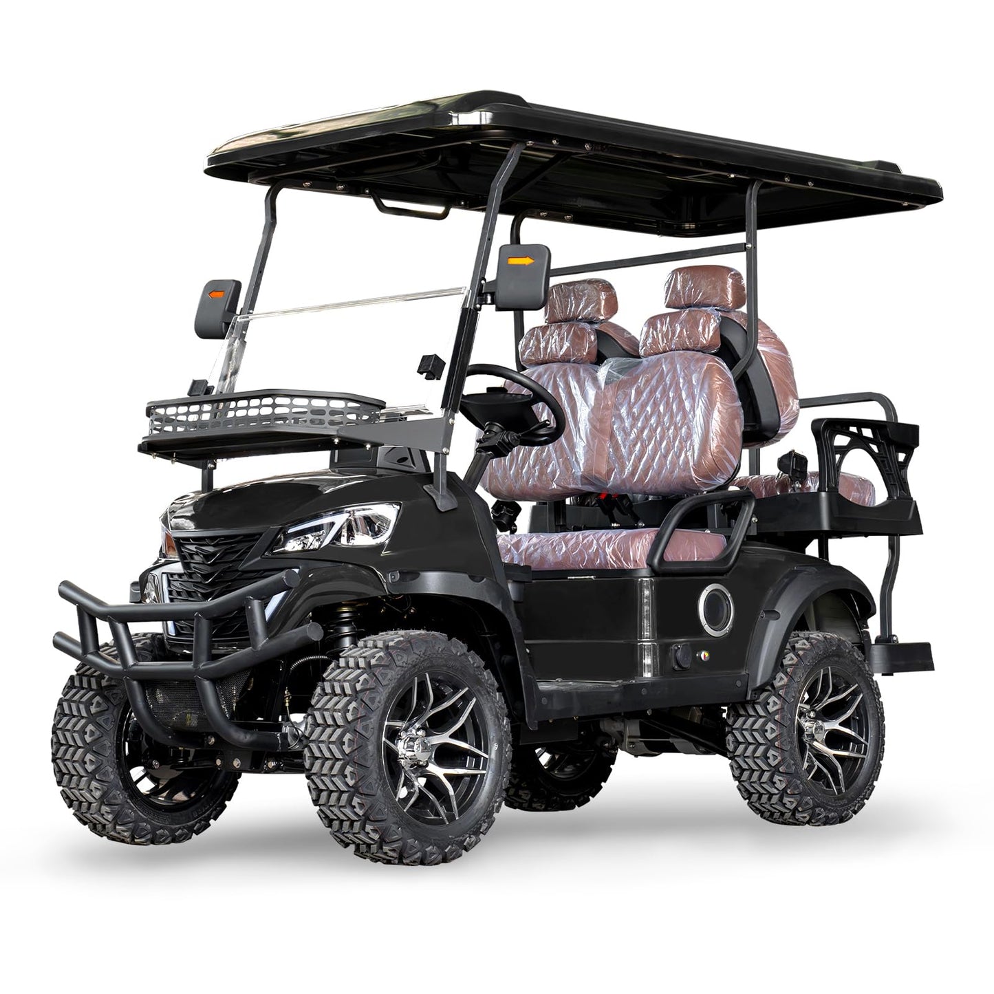 Black 4-Seater Electric Golf Cart with 5KW Motor 20 MPH Top Speed 44 Mile Long Range 60V, Advanced Suspension, Rear & Front Storage, IPS Display, Quick Charging for Recreational, Park, Hotel Shuttle