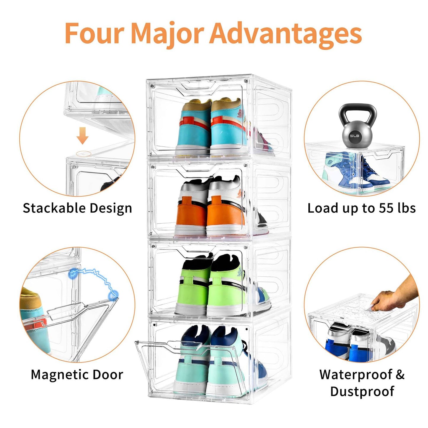 12 Pack Thicken & Sturdy Clear Shoe Storage Organizer with Magnetic Door, Shoe Boxes Clear Plastic Stackable for Closet, Shoe Rack for Sneaker Boot Container, Shoe Cabinet Fit up to US Size 12