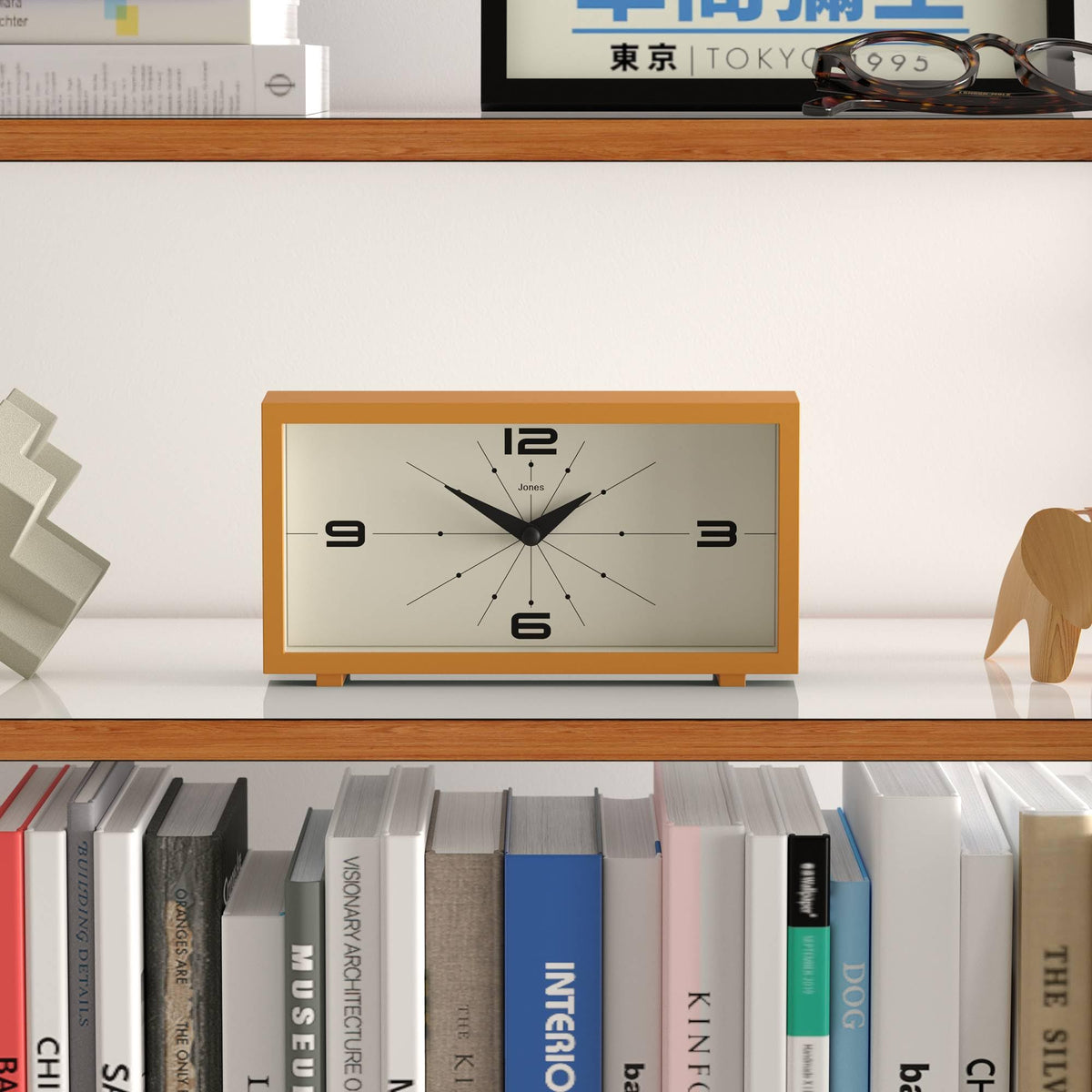 JONES CLOCKS® Odeon Desk Clock | Modern Rectangular Design | Mustard Yellow