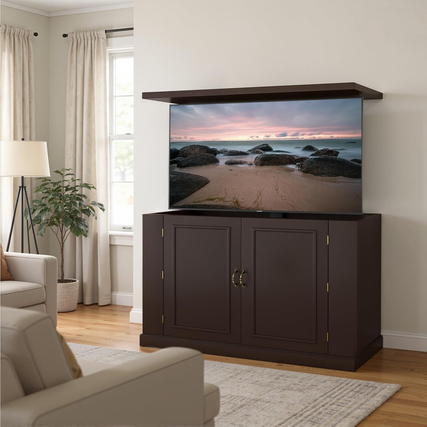 TV Lift Cabinet for 32-50” TVs, Hidden Motorized Indoor/Outdoor TV Cabinet with Remote Control, Lifting Indoor TV Stand with Motorized Vertical Stand Lift，End of Bed TV Stand
