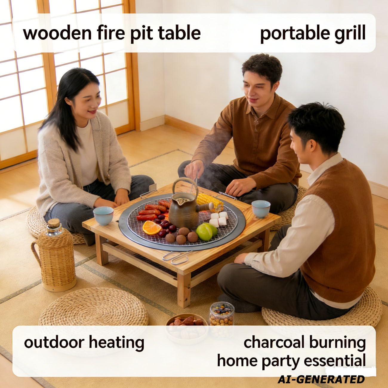 LANYANZI Tabletop Cast Iron Fire Pit, 20" Wood Burning Brazier
