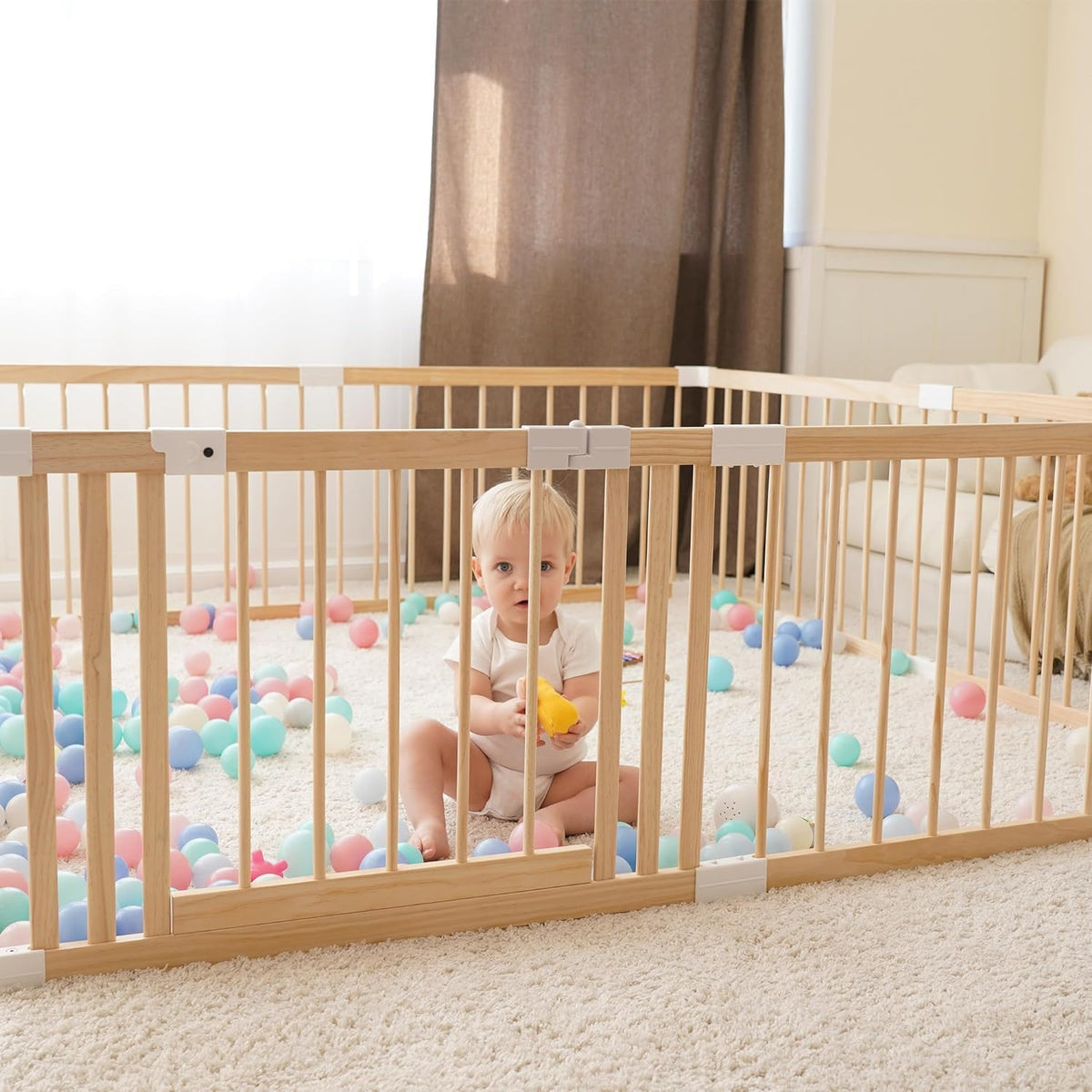 GGF 79×71" Rectangular Wooden Playpen, Dual-Lock Gate Toddler Fence