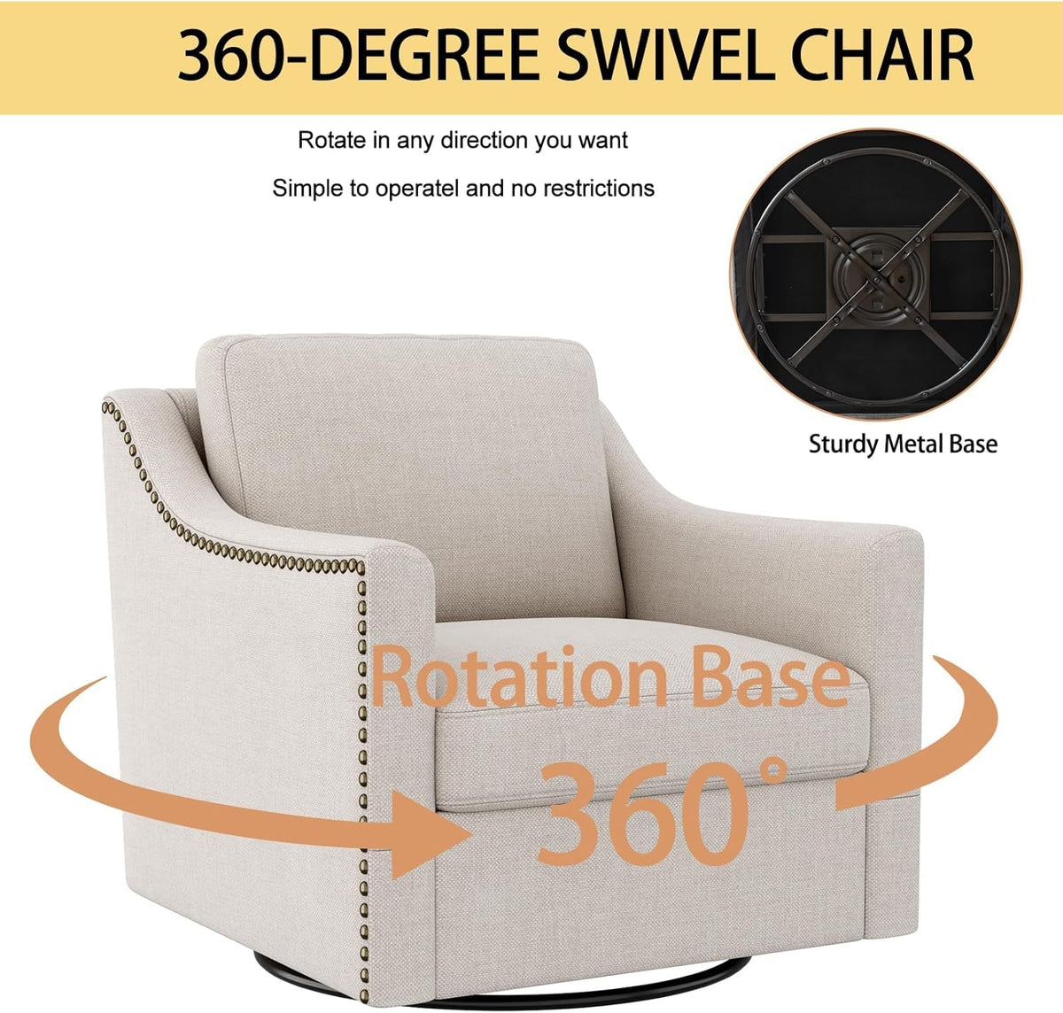 Jantaypor Swivel Accent Chair Set of 2，Armchair，Bronze Nail Decoration Comfy Living Room Chair,Single Sofa Chair，Reading Chairs,for Living Room Bedroom Reading Apartment (Cream, 2 Cream)