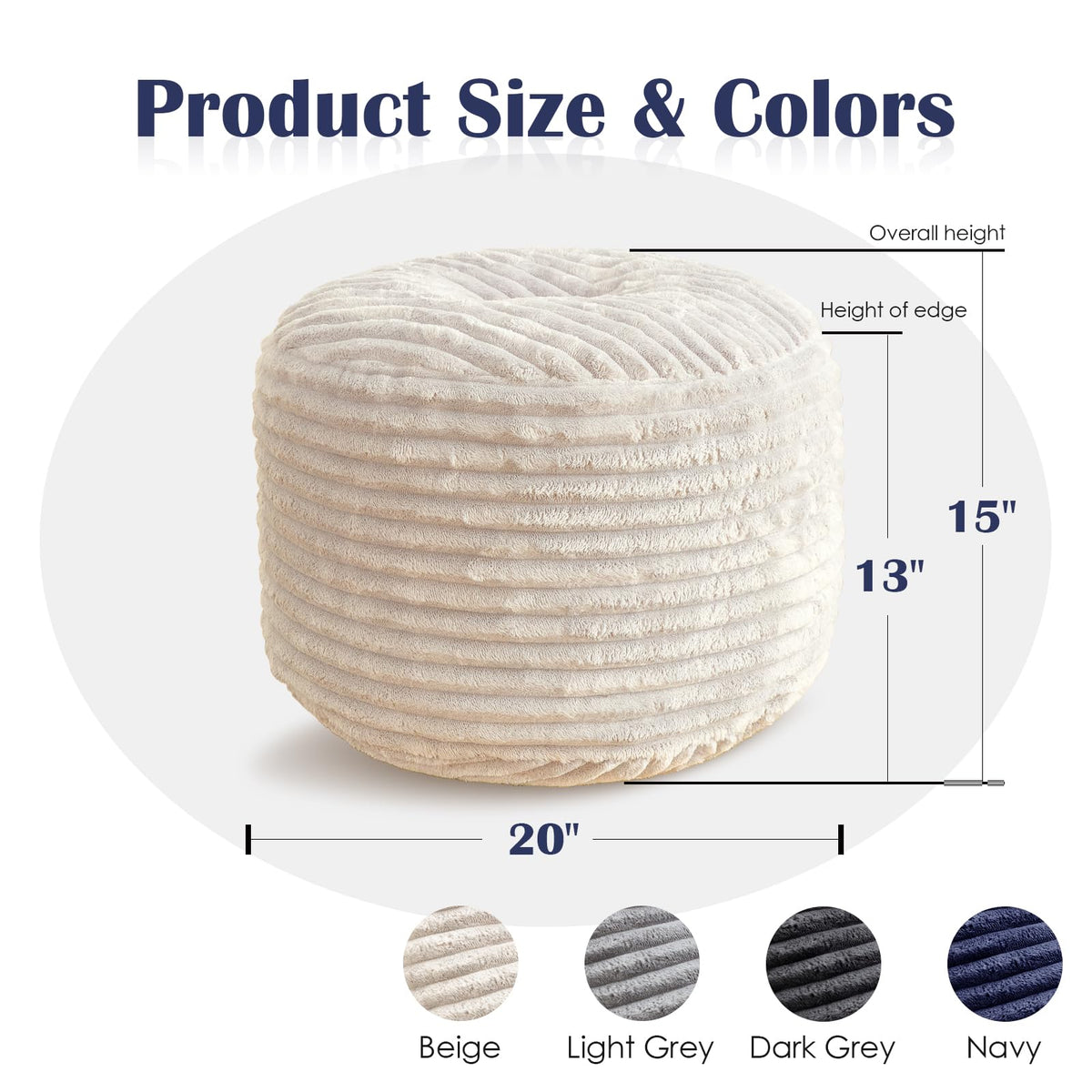 INSPIRE CRAFTER Round Pouf Ottoman,Corduroy Foot Rest,Beige,20x15 in