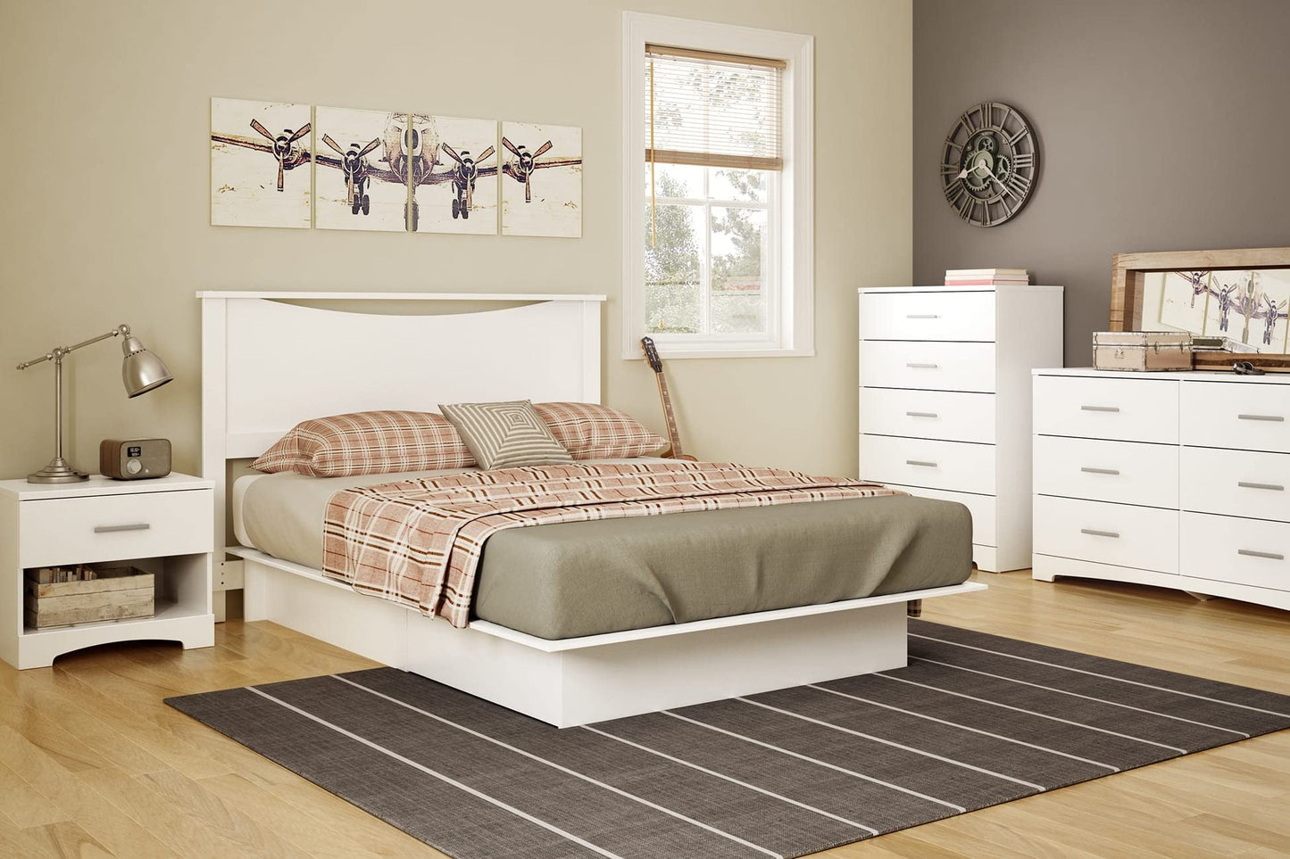 South Shore Gramercy 6-Drawer Double Dresser, Contemporary, Clothing Storage, Six, Bedroom, Pure White