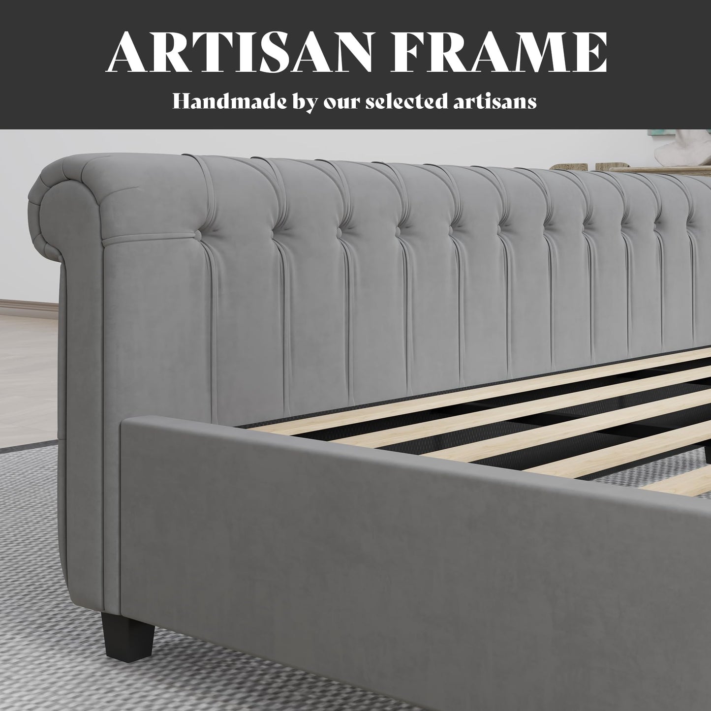 AMERLIFE California King Upholstered Sleigh Bed Frame with Headboard