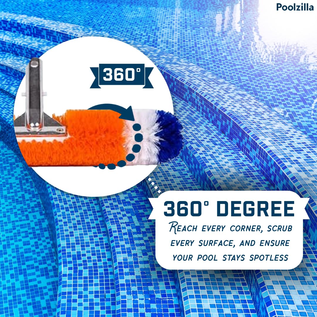 Poolzilla Pool Brush [3 Pack] - 360 Degree Bristles, with 12 Inch, 18 Inch, and 24 Inch for Outdoor and Indoor Swimming Pools, Spas, & Hot Tubs