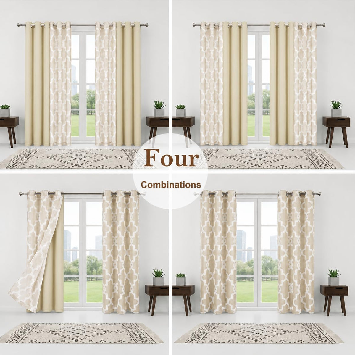Obsluvela 4-Piece Mix and Match Curtain Set, Beige, 35" W x 84" L Each