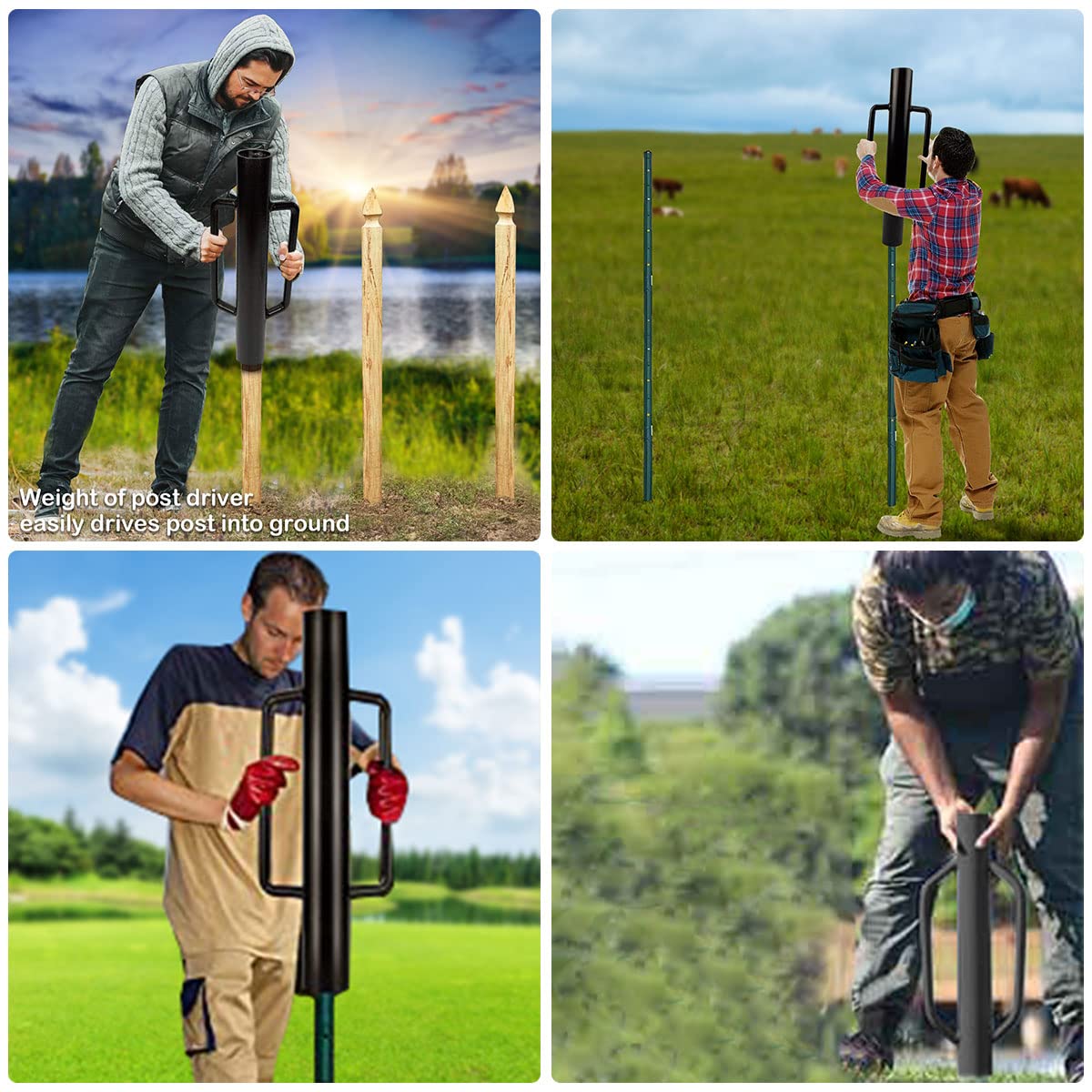 shsyue Fence Post Driver-34lb T Post Driver with Handles,Heavy Duty Post Pounder,Fence Stake Hammer,Metal Fence Post Hole Digger, Post Rammer for Installing Fences or Wooden Post