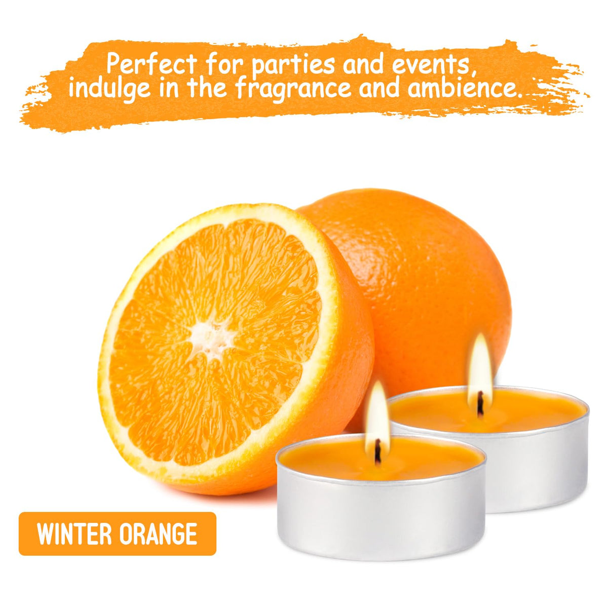 100 Pack Scented Tealight Candles 4 Hours, Winter Orange Aromatherapy Candles for Votive Home, Wedding Holiday and Emergency (Orange)