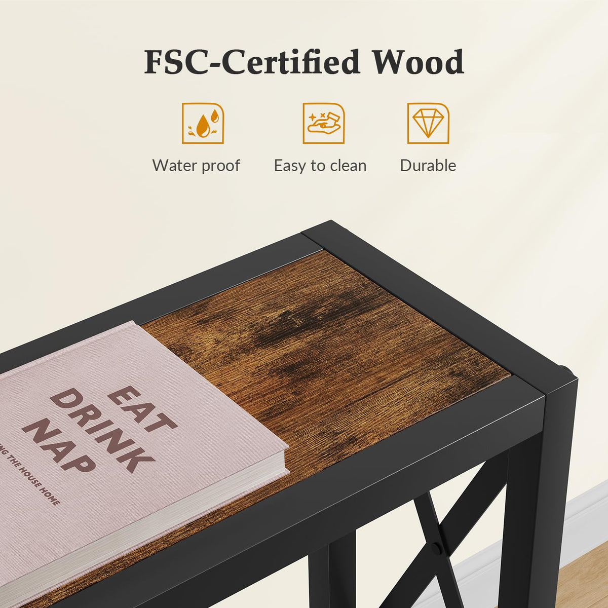 Gewudraw Narrow Console Table - 55.1" Sofa Table Behind Couch with Socket