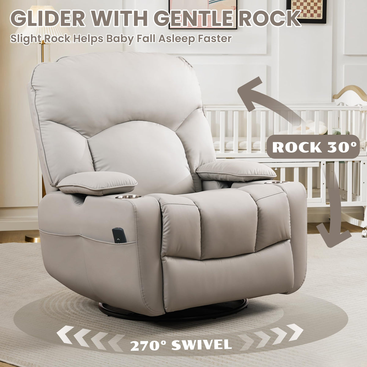 SUNWAVE Power Nursery Rocking Chair with Adjustable Armrests for Nursing