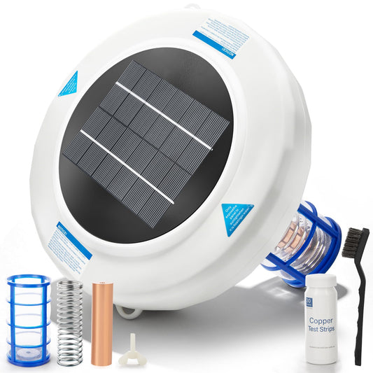 Upgraded Solar Pool Ionizer for Above Ground & Inground Pools, Floating Solar Powered Pool Water Cleaner for Pools Up to 45,000 Gallons, Copper Pool Ionizer with Easy Maintenance