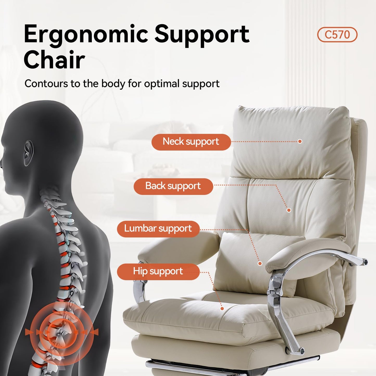 LEAGOO Office Chair with Foot Rest, Ergonomic Executive Chairs with Arms