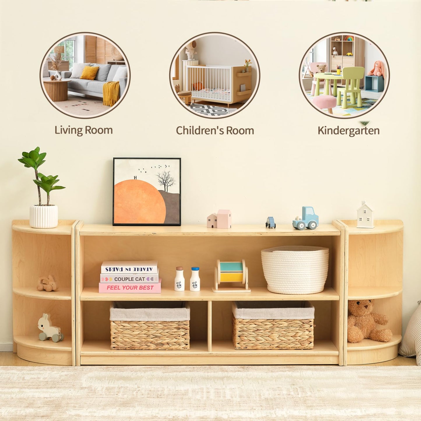 OOOK Wood Corner Cabinet, 2-Tier Toy Organizers and Storage, Montessori Shelf for Kids Room, Playroom, Nursery, Classroom, Kindergarten