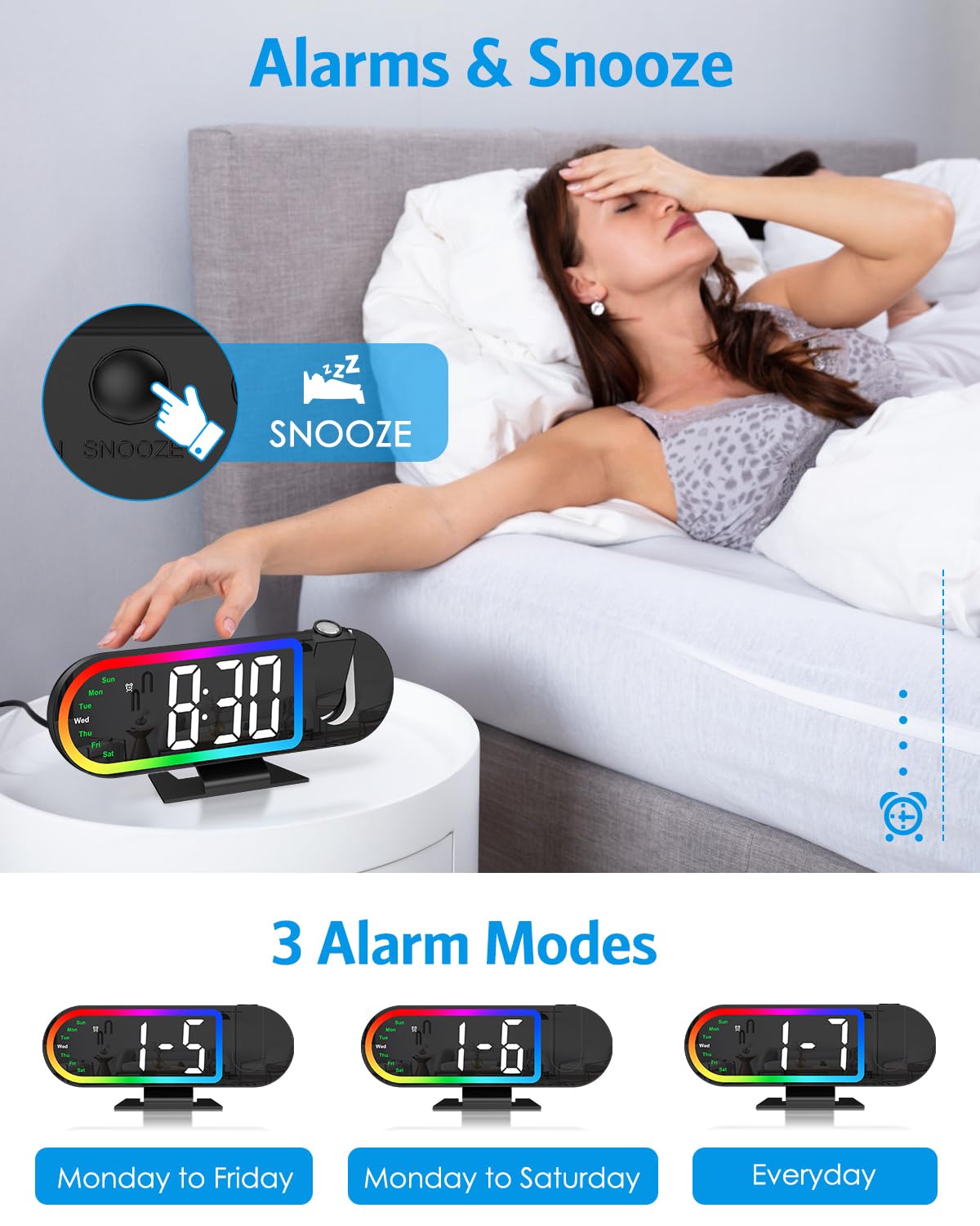 AMIR Projection Alarm Clock for Bedroom Ceiling with 17-Color Ambient Light