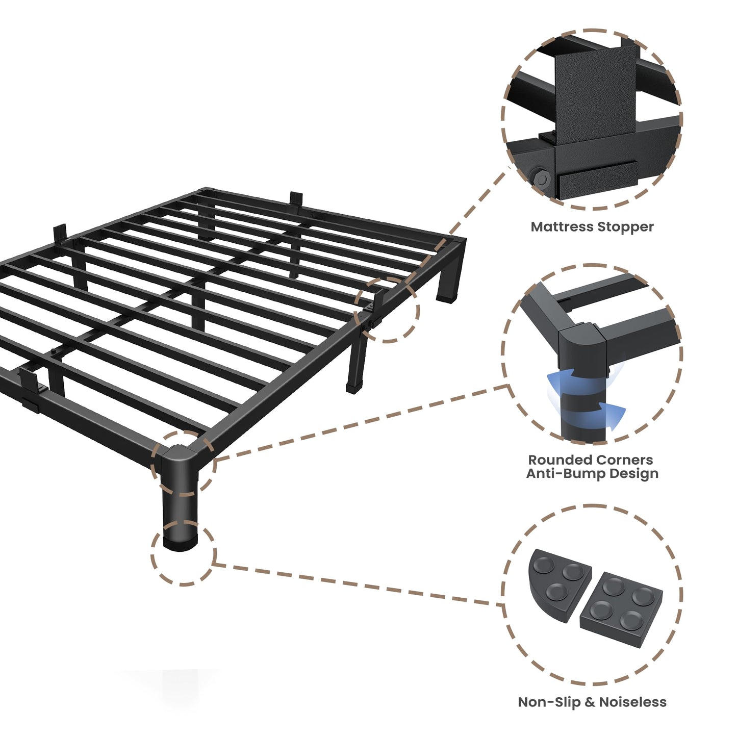 ROIL 7 inch Twin Bed Frames with Round Corner Legs Mattress Retainers 3500LBS Heavy Duty Steel Slats No Box Spring Needed Platform Noise-Free Easy Assembly